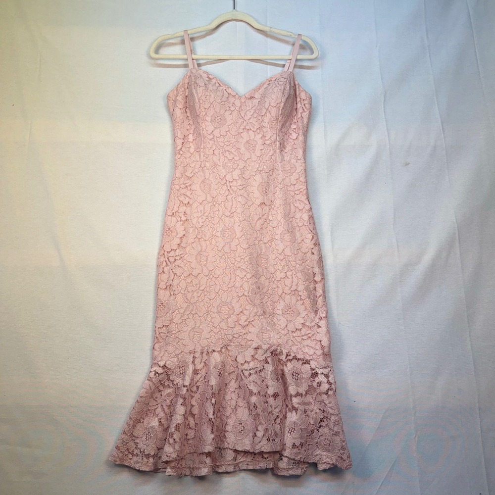 Guess Pink Floral Lace Mermaid Midi Dress Sweetheart Neckline Size 4